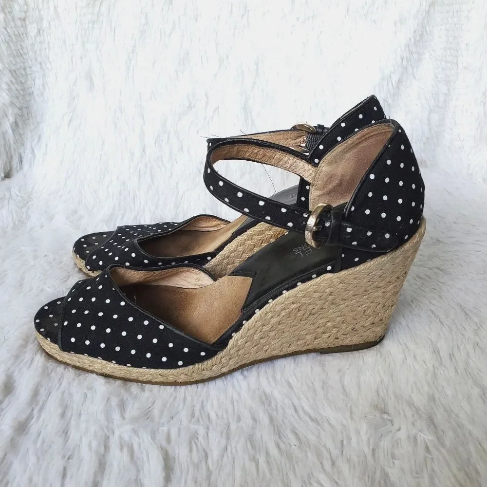 Michael Kors Summer Polka Dot Espadrille Wedges Heel Sandals Black White Size 8